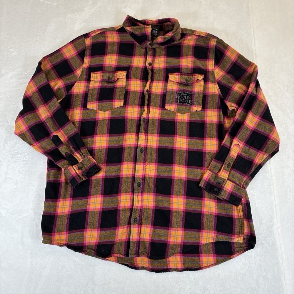 Disney Hocus Pocus Plaid Flannel Shirt Button Up Sanderson Sisters 3XL Charity